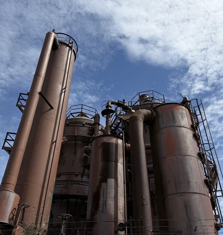 Old rusted industrial towers